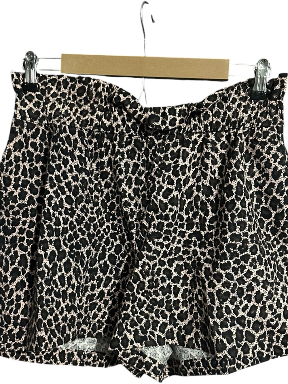 Express Leopard Pattern Paperbag Waist Linen Blend Brown Size M
